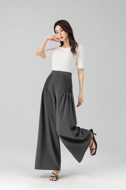 Long wide leg pants with pleating details 6206