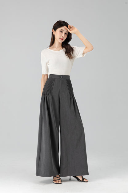 Long wide leg pants with pleating details 6206