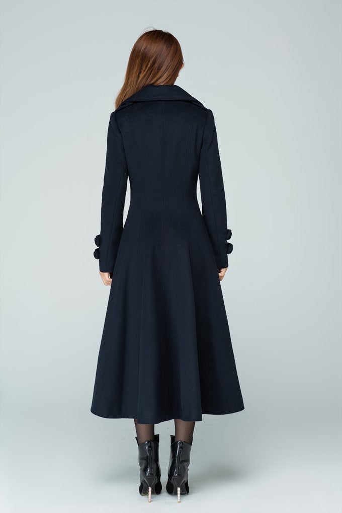 Navy Wool Long Coat – Classic Military-Inspired Winter Midi | Xiaolizi 1598