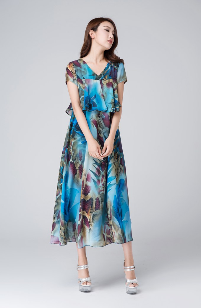 Artistic Blue Chiffon Dress with Flowing Silhouette 1537