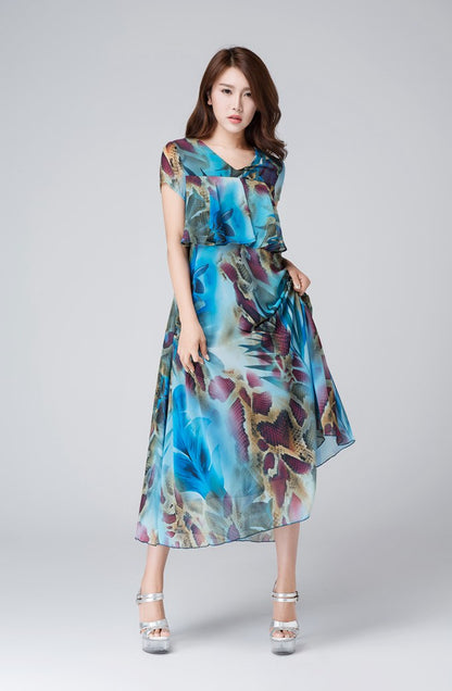 Artistic Blue Chiffon Dress with Flowing Silhouette 1537