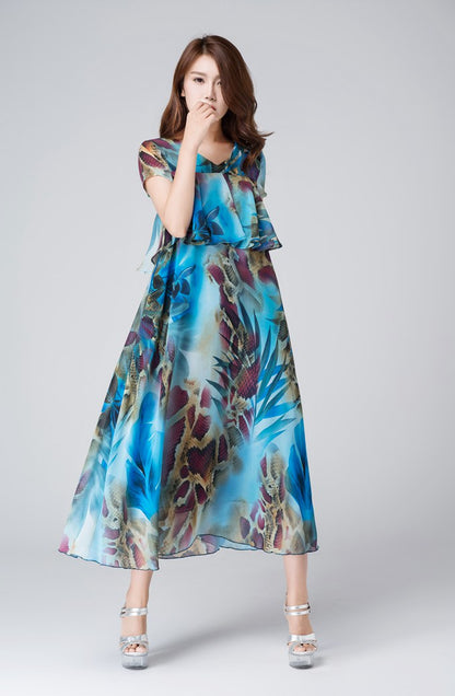 Artistic Blue Chiffon Dress with Flowing Silhouette 1537