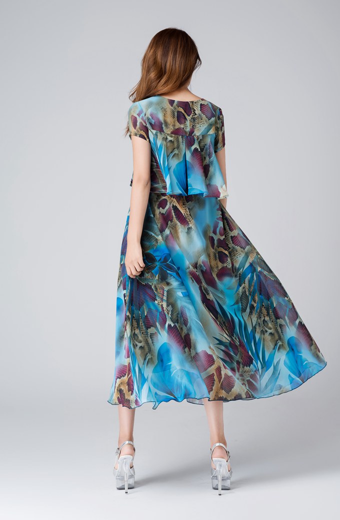 Artistic Blue Chiffon Dress with Flowing Silhouette 1537