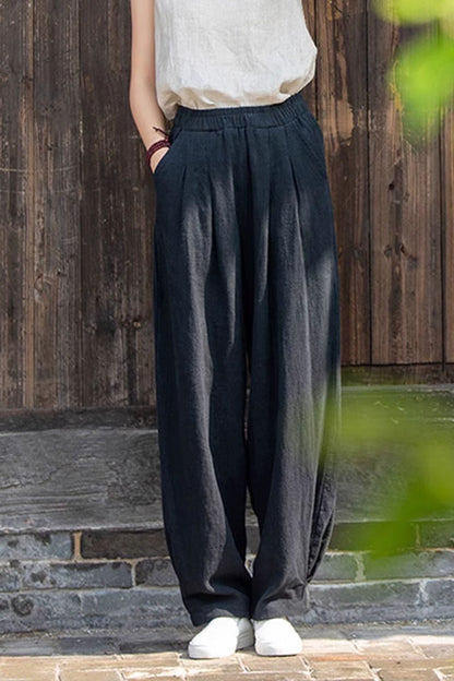 summer loose fitting linen pants women 4307