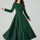 Green Swing Wool Dress, Long Wool Dress 4551