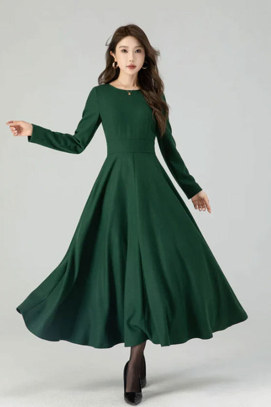 Green Swing Winter Long Wool Dress 4551