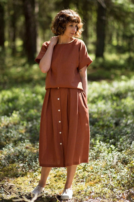 casual midi linen skirt with buttons 4353