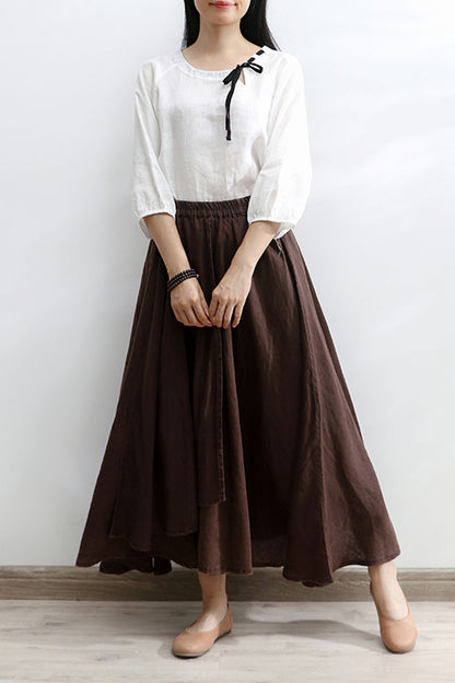 irregular summer maxi linen skirt 4301