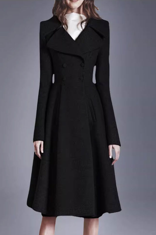 Double breasted black winter wool coat women 4433