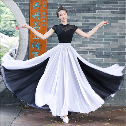 Red Chiffon Maxi Skirt - Circle Flowy Silhouette with Elastic Waistband 4470
