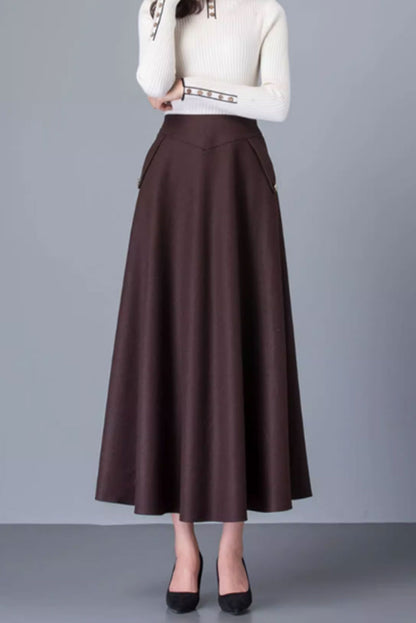 maxi winter wool skirt for women with pockets 4752