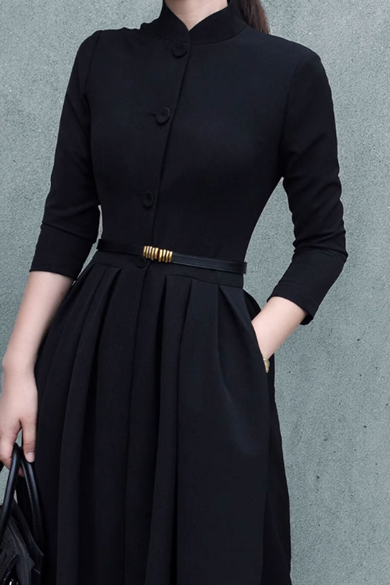 Black fit and flare shirt dress women 4630