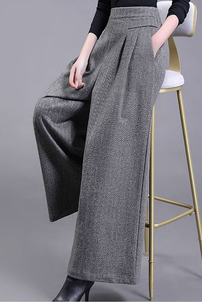 Wool Wide Leg Pants – Handmade High Waist Winter Trousers with Pockets | Xiaolizi 4481