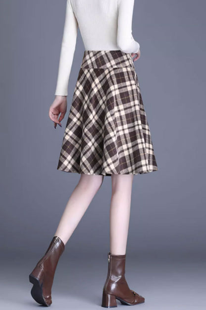 Brown Wool A-Line Skirt with Wide Waistband - Flattering Silhouette 4653