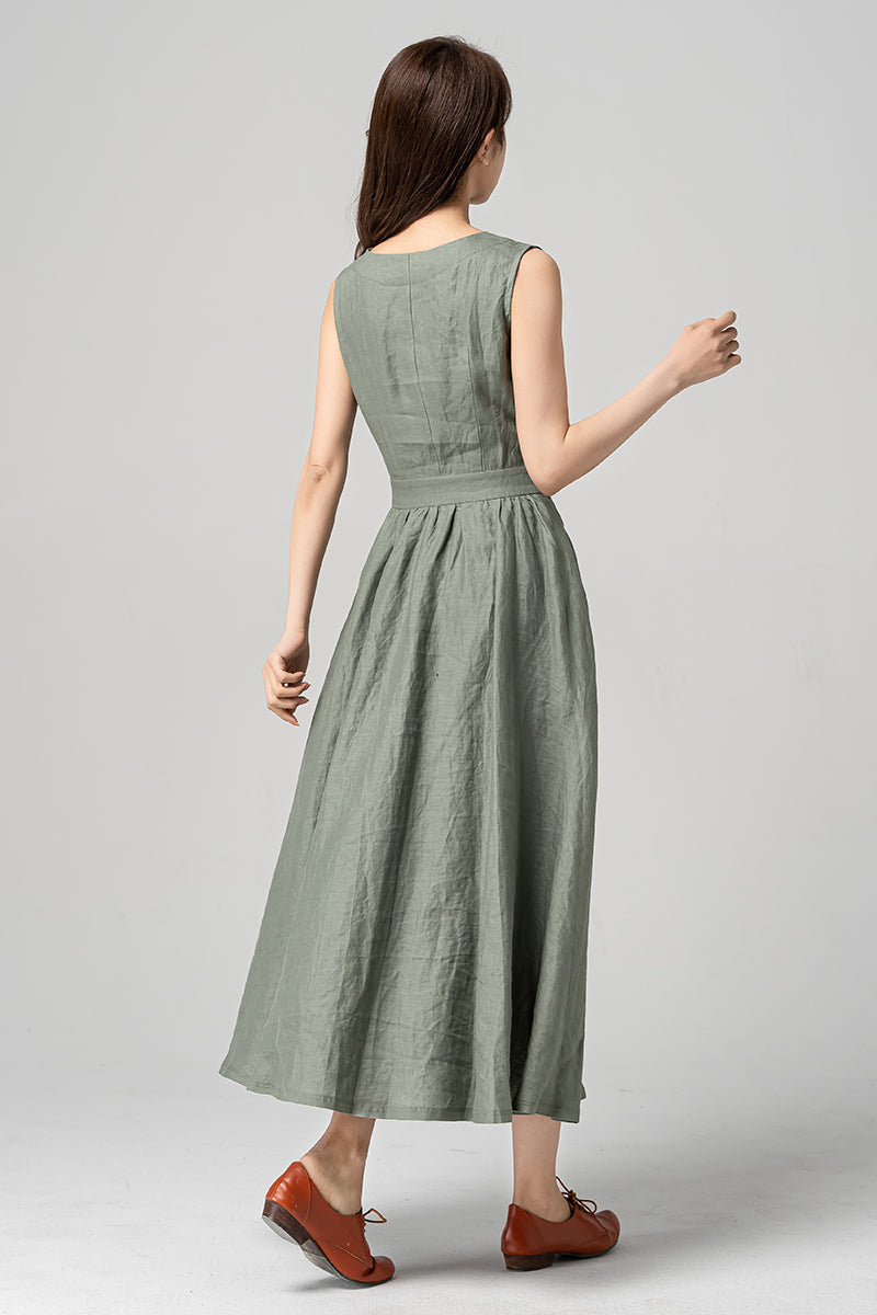 Women Sleeveless Linen Dress 4182,Size XS CK2300313