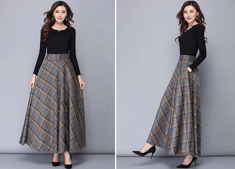Maxi winter wool skirt women with pockets 4673-2