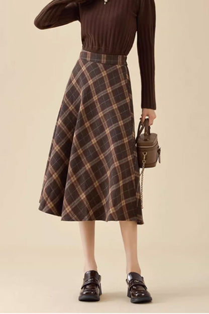 A line vintage midi winter wool skirt 4643