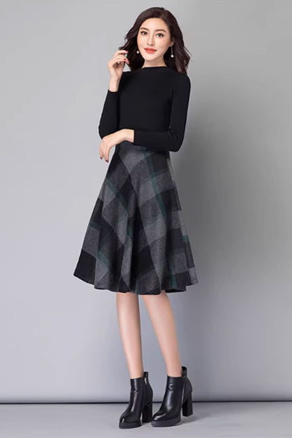 Black Wool Swing Skirt - A-Line Flowy Winter Essential 4655-6