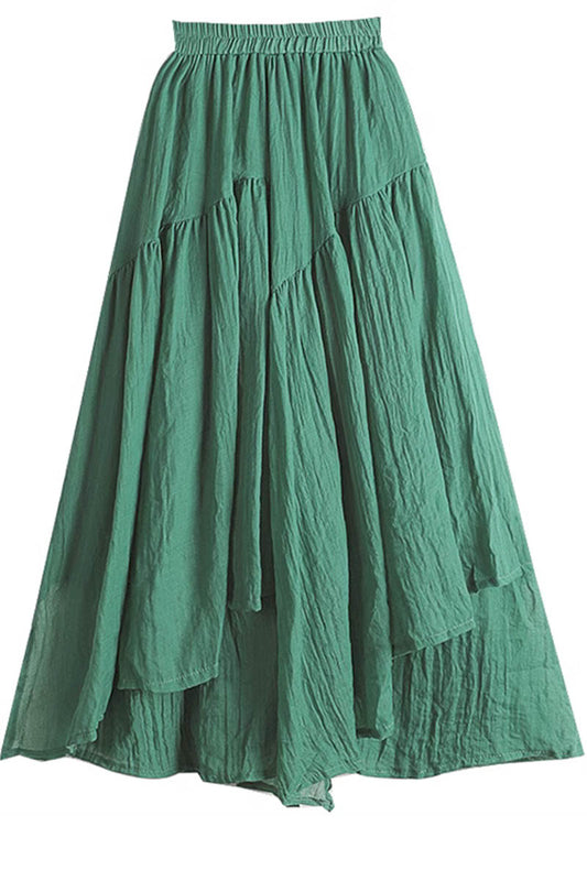 A line irregular linen skirt with elastic waist 4344