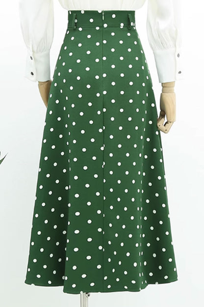 Black and white polka dot long skirt 4763