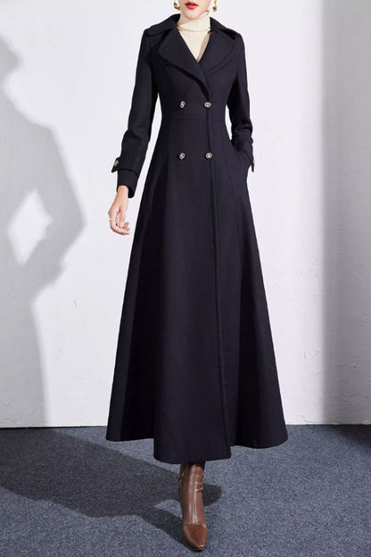 Black swing a line long wool coat women 4701