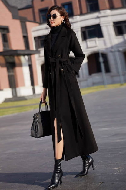 Maxi winter wool coat with belted waist 4703