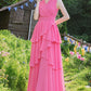 pink V neck summer chiffon dress 4440