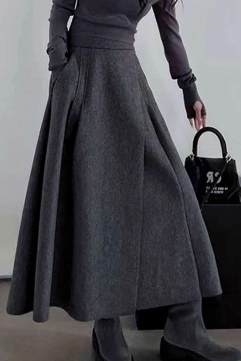gray maxi winter wool skirt women 4757