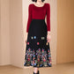 Midi black Embroidered Wool Skirt 4774
