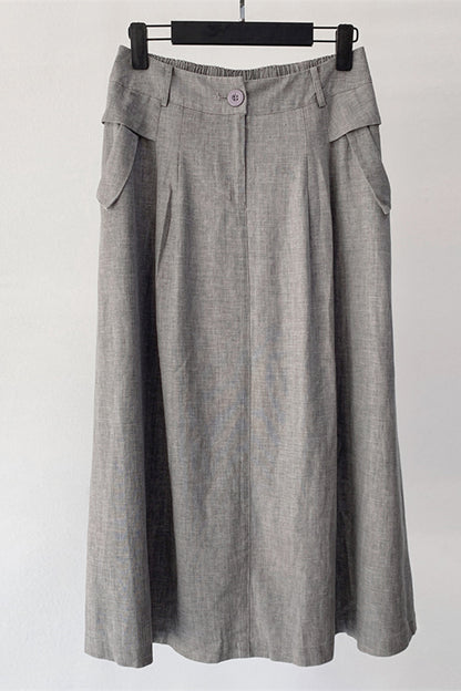 Gray linen elegant skirt with pockets 4359