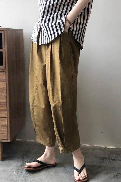 Elastic waist wide leg casual pants 4391
