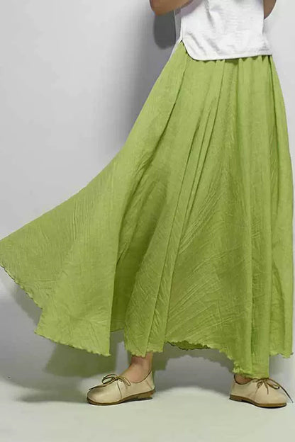 Purple Linen Maxi Skirt - Pleated Swing, Elastic Waist 4327