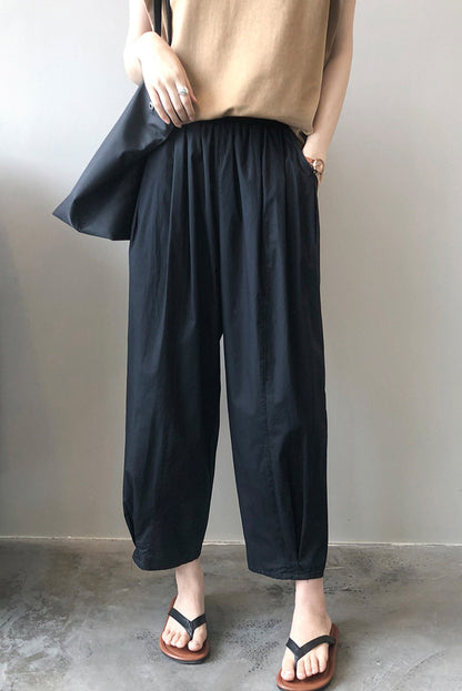 Elastic waist wide leg casual pants 4391