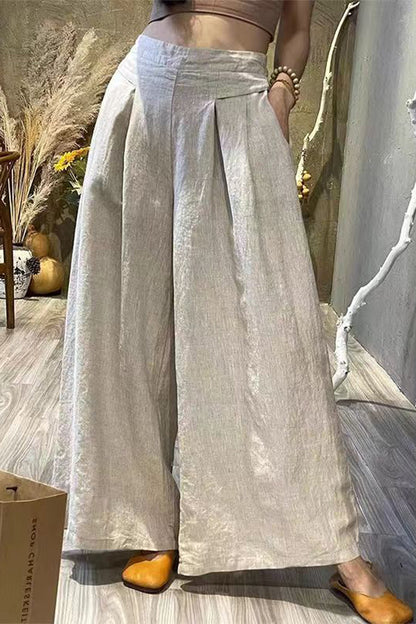 High waist wide leg linen pants women 4361