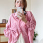 Loose casual raspberry powder long sleeved shirt 4373