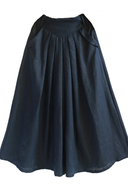 Burgundy Linen Maxi Skirt - Soft Flowy with Pockets 4369