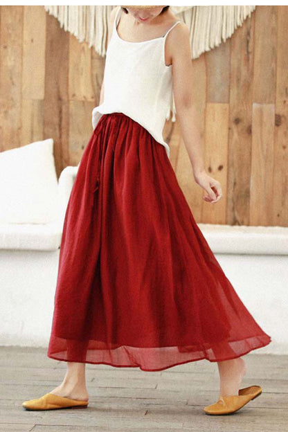 Feminine A-Line Linen Skirt – Dark Green Summer Maxi – 4370