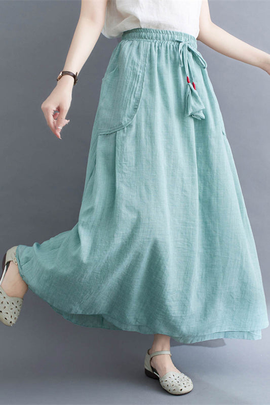 maxi linen skirt with drawstring waist 4343