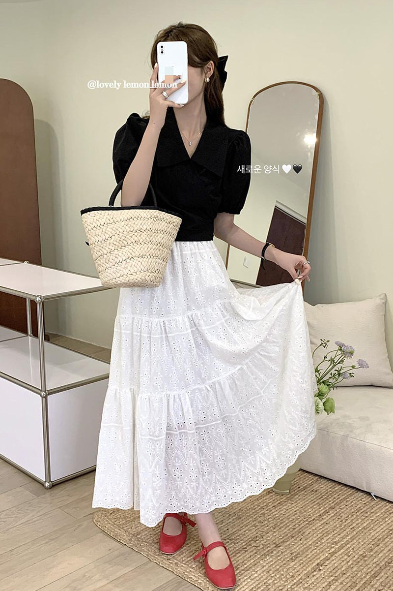 Lace white high waisted skirt 4371