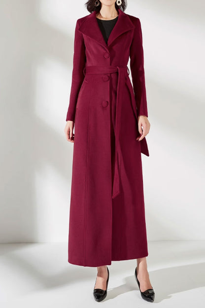 Camel Wool Long Coat - Asymmetrical Front with Tie Belt 4589