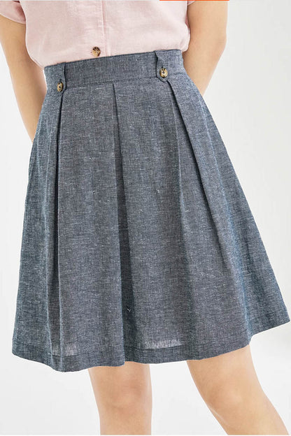 Blush Pink Linen A-Line Pleated Skirt - Soft Lined with Pockets 4354