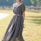 gray midi linen dress for summer 4323