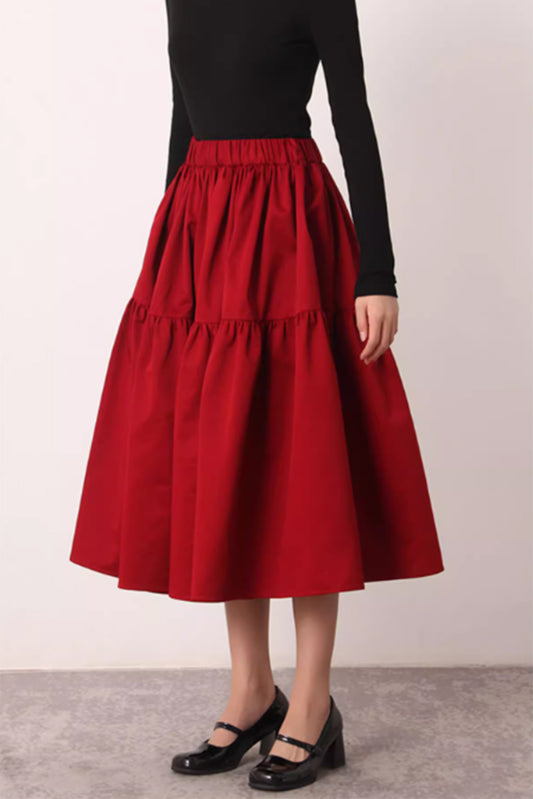 Plus size womens red skirt with elastic waist 4873