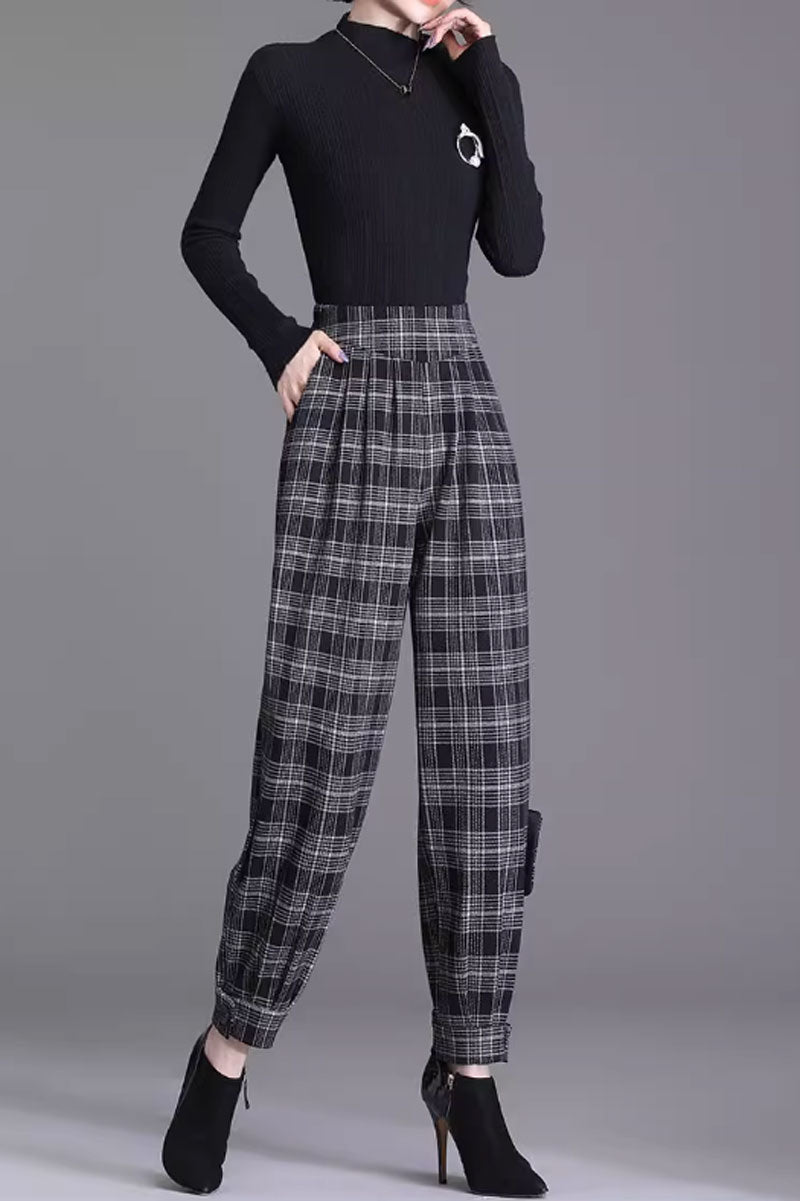 Plaid winter wool loose fitting pant 4656