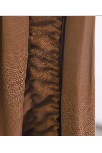Brown Linen Skirt - Fitted Waist with Ruffle Detail 4364