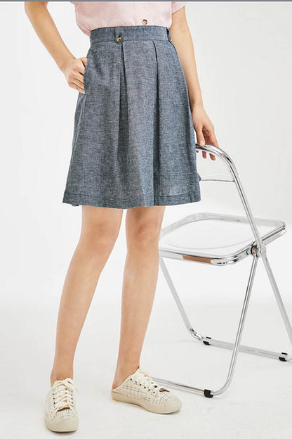 Blush Pink Linen A-Line Pleated Skirt - Soft Lined with Pockets 4354
