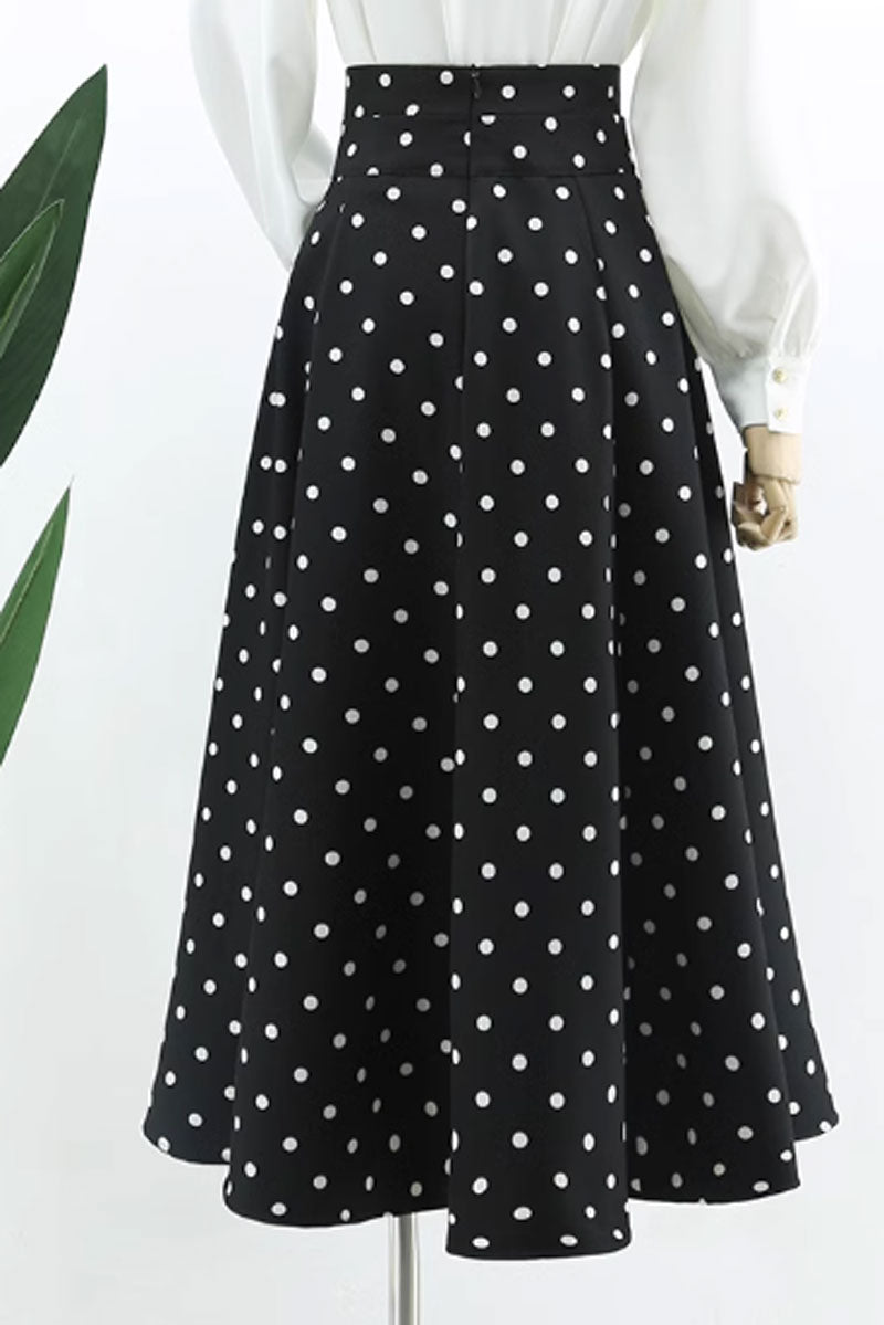 prom black and white polka dot skirt women 4762