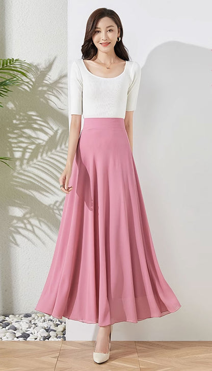 Chiffon Skirt with Lining – Elegant Blue A-Line | Xiaolizi 4457