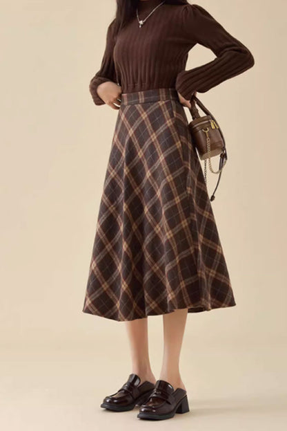 A line vintage midi winter wool skirt 4643
