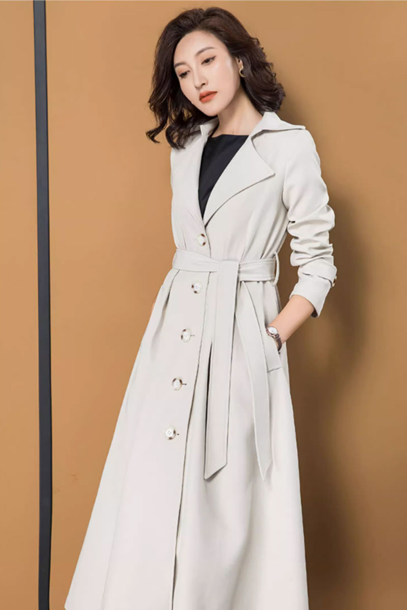 Long polyester trench coat women 4594